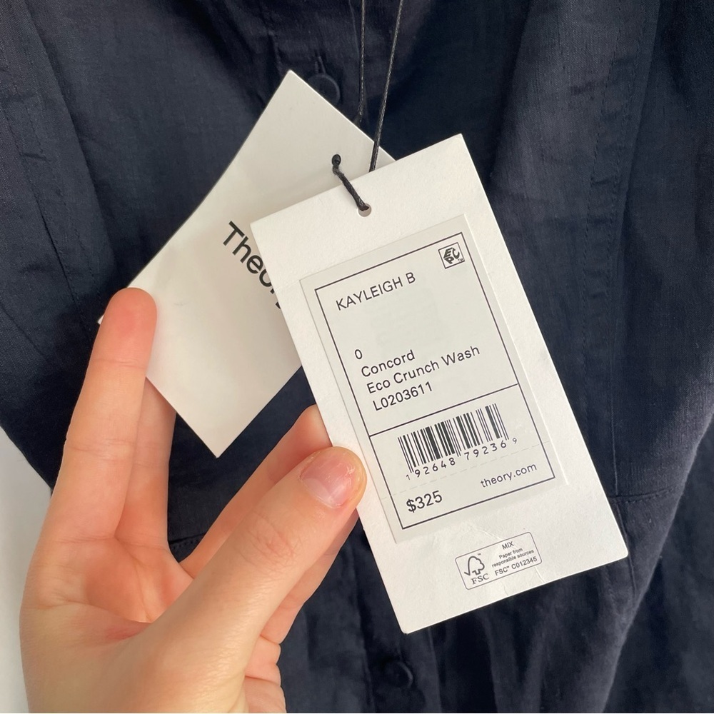 NWT Theory Kayleigh Button Front Mini Dress Navy Blue Sleeveless Linen Blend 0 - Picture 10 of 15